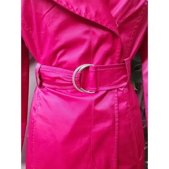 Mossimo Womens Pink Polyester Notch Collar Long Sleeve Belted Coat Jacket Small - Picture 3 of 13